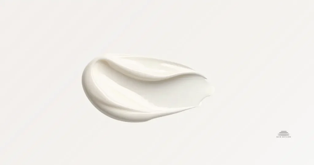 Smooth white skincare cream arranged in a soft, folded swatch on a light background.